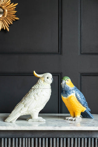 Image of the Ceramic Parrot Storage Jar with the Ceramic Cockatoo Storage Jar