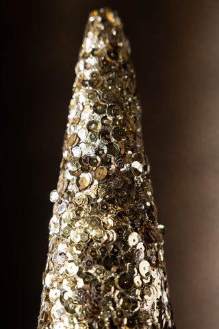 The top of the Champagne Gold Sequin Christmas Tree Cone. 
