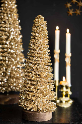 Lifestyle image of the Champagne Tinsel Christmas Tree - 42cm