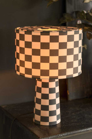 Image of the Charcoal & Natural Checkerboard Table Lamp turned on