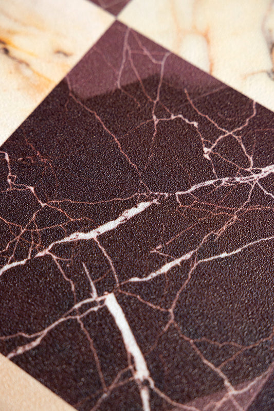 Detail image of the Checkered Burgundy Marble Effect Durable Runner. 