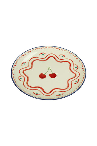 Image of the Cherry Print Ceramic Serving Plate on a white background