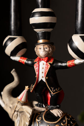 Close-up of the monkey on the Circus Animal Acrobat Candelabra.