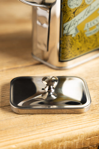 Close-up of the lid of the Classic Stainless Steel Olive Oil Dispenser.