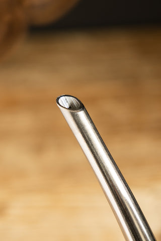 Close-up of the spout of the Classic Stainless Steel Olive Oil Dispenser.