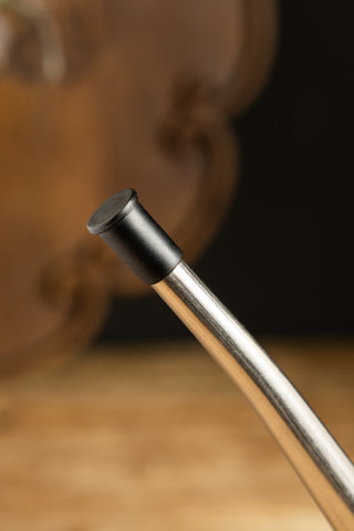 Close-up of the spout and lid on the Classic Stainless Steel Olive Oil Dispenser.