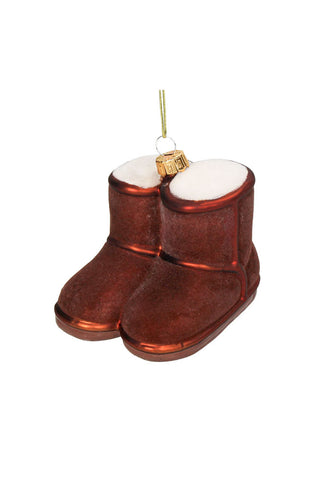 Image of the Cosy Winter Boots Glass Christmas Tree Decoration on a white background