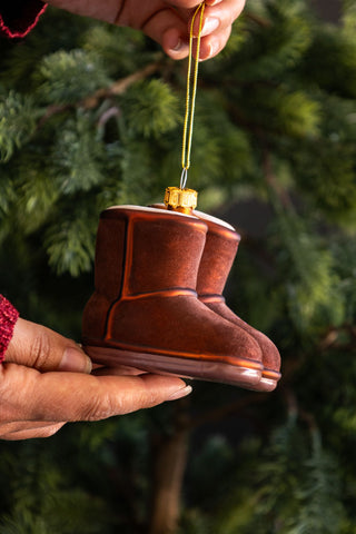 Image of the Cosy Winter Boots Glass Christmas Tree Decoration