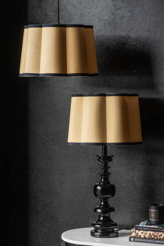 Lifestyle image of the Parchment & Black Scalloped Lampshade