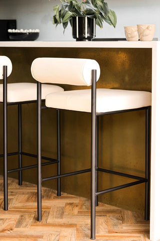 Close-up image of the Cream & Black Faux Leather Roll Back Bar Stool