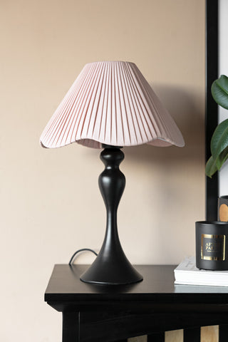 Image of the Curved Table Lamp With Pink Pleated Lampshade
