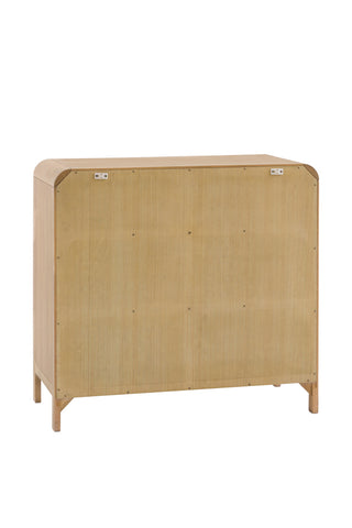 The reverse side of the Curved Wood & Rattan Chest Of Drawers on a white background.
