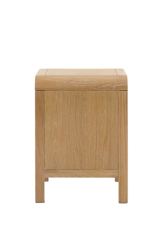 Cutout of the Curved Wood & Rattan Bedside Table seen from the side, on a white background.