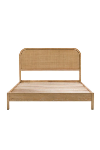 The Curved Wood & Rattan Bed on a white background.