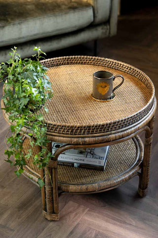 Lifestyle image of the Dark Brown Rattan Coffee Table