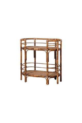 Cutout image of the Dark Brown Rattan Console/Drinks Table on a white background.