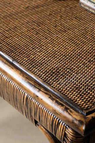 Detail image of the Dark Brown Rattan Console. 