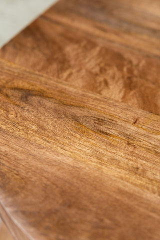 A close up image showing the wood grain on the Dark Wood Shelf Side Table