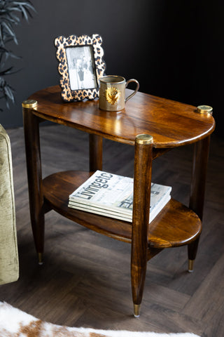 Image of the Dark Wood & Brass Oval Side Table