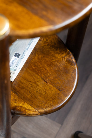 Image of the finish on the Dark Wood & Brass Oval Side Table