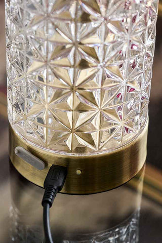 Close-up image of the Clear Cut Glass Decanter Table Lamp