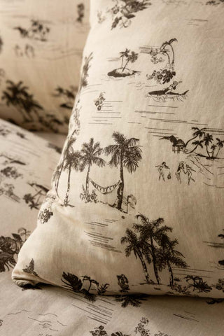 detail shot of the pillowcase from the Desert Island Cotton Muslin Bedding Set