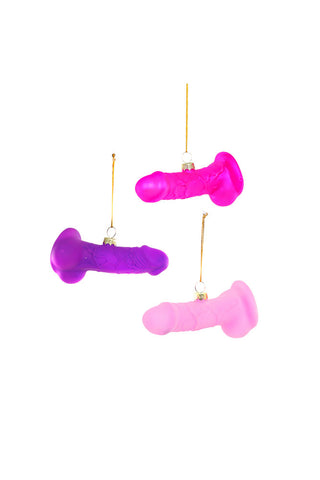 Cutout image of the Set Of 3 Colourful Sex Toy Christmas Tree Decorations.