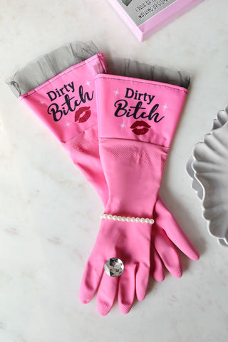 Lifestyle image of the Dirty Bitch Luxury Washing-up Gloves