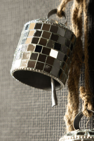 Detail of the Disco Bells Christmas Decoration attached to rope. 