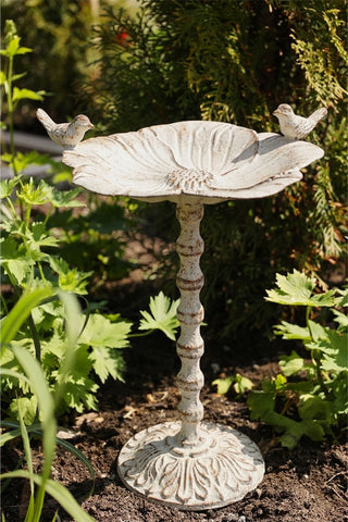 Image of the Distressed Metal Flower Bird Bath