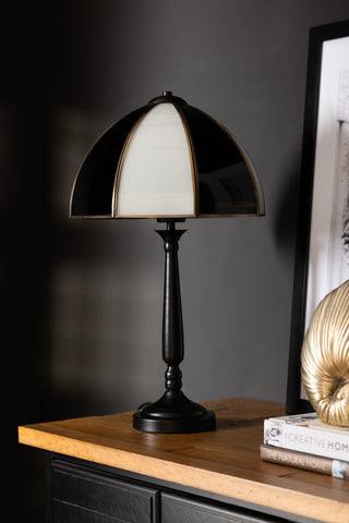 Image of the Monochrome Art Deco Dome Table Lamp on a sideboard