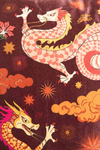 The print of the Dreamland Dragon Fringed Velvet Cushion.
