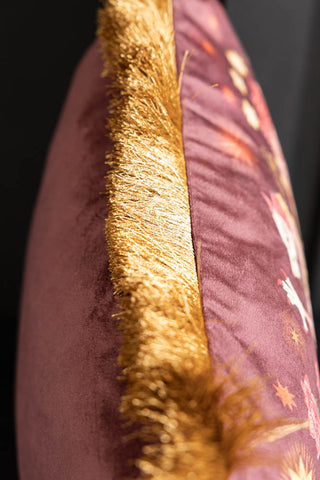 Close-up of the fringing of the Dreamland Dragon Fringed Velvet Cushion.