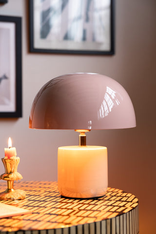 Lifestyle image of the Dusky Pink & Stone Domed Table Lamp