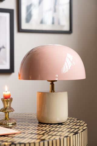 Image of the Dusky Pink & Stone Domed Table Lamp