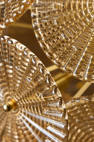 Close-up of the Elegant Frosted Amber Leaf Ceiling Light.