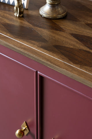 Close-up of the top of the Emporium Brick Red Sideboard.
