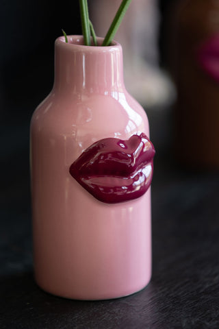 Image of the Small Pink Ceramic Vase With Lips