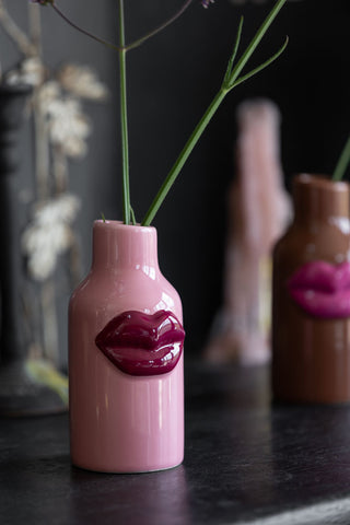 Detail image of the Small Pink Ceramic Vase With Lips