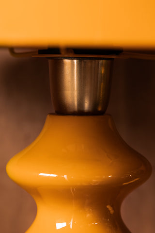 Close-up of the Fabulous Enamel Mustard Gold Table Lamp.