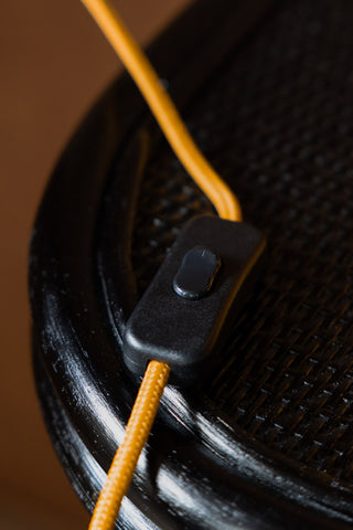 Close-up of the switch on the Fabulous Enamel Mustard Gold Table Lamp.