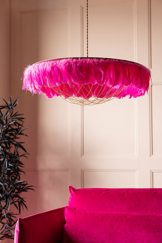 Detail image of the Fabulous Feather Ceiling Light Shade - Hot Pink