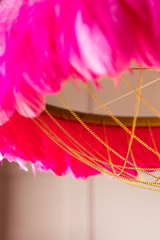 Close-up image of the Fabulous Feather Ceiling Light Shade - Hot Pink