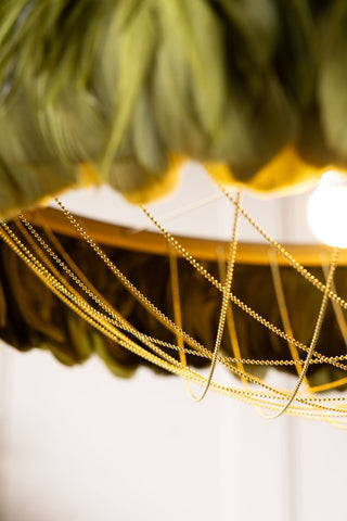 Close-up image of the Fabulous Feather Ceiling Light Shade - Olive Green