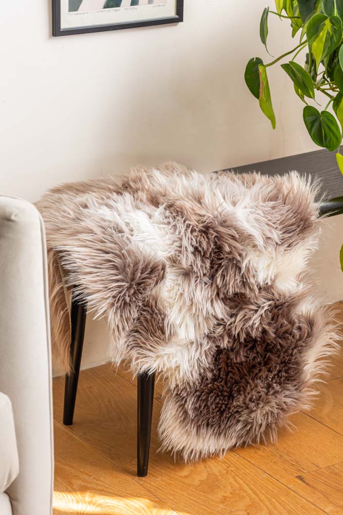 Faux Sheepskin Rug in White Walnut - Main Image