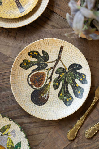 Lifestyle image of the Fig Branch Mosaic Side Plate