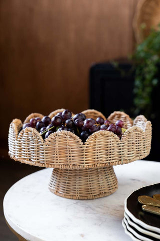 Image of the Footed Round Rattan Scalloped Display Stand