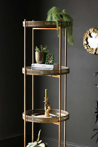 Detail image of the Four-Tier Gold Round Mirrored Shelves