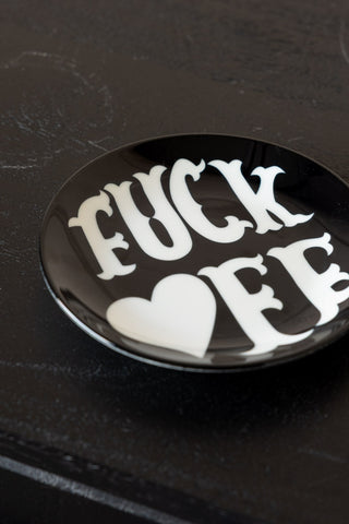 Close-up image of the Fuck Off Decorative Wall Plate