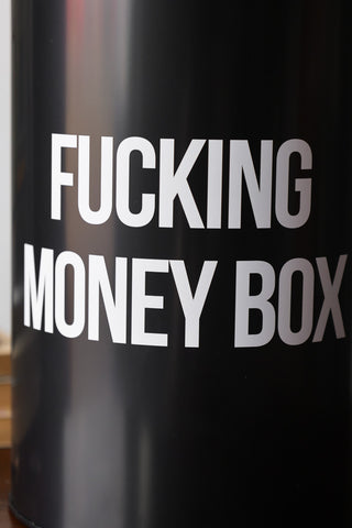 Close-up image of the Black & White Fucking Money Box